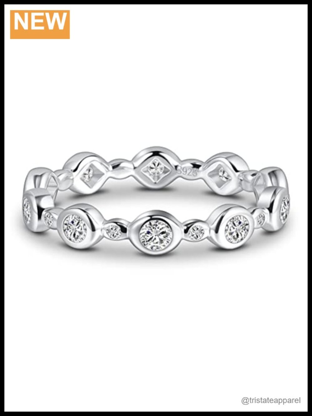 Moissanite Wedding Band S925 Sterling Silver Bezel Set Eternity Ring